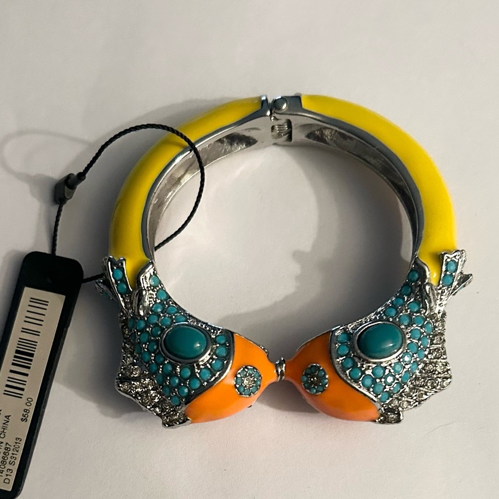 Ann Taylor Yellow & Turquoise Fish Head Hinged Bangle Bracelet - Picture 4 of 6